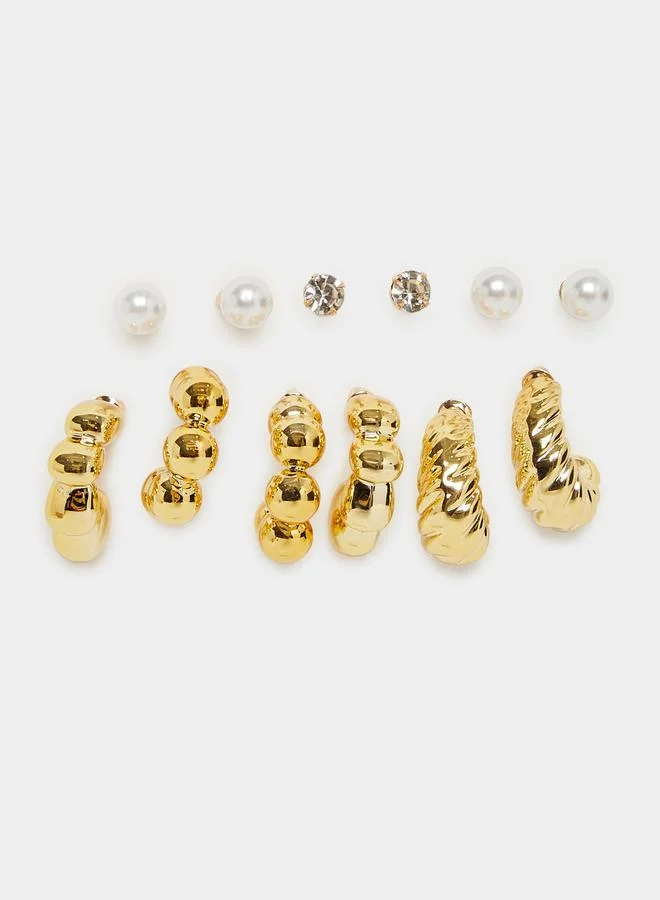 Styli  Pack of 6 - Gold Tone Embellished Earrings for Women | Best Price UAE